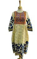Pakistani Printed Katan Gown Yellow Blue Floral Embroidered
