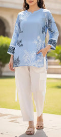 Blue Printed Co-ord Set for Women 2 Pcs