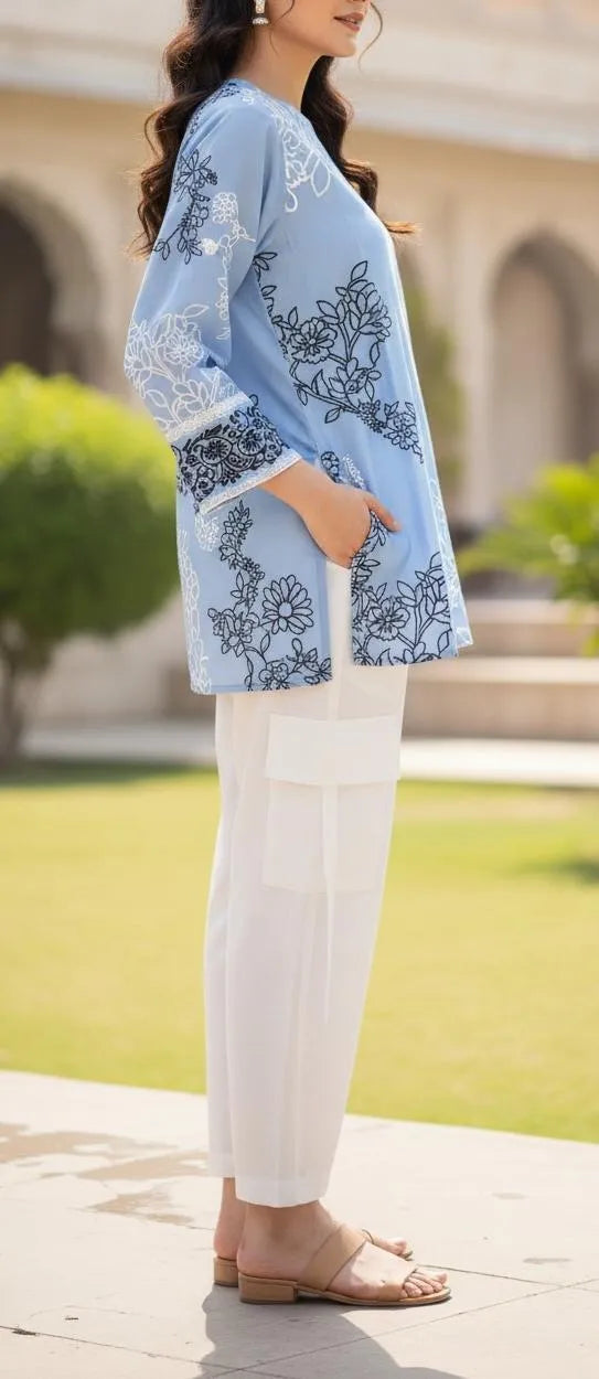 Blue Printed Co-ord Set for Women 2 Pcs