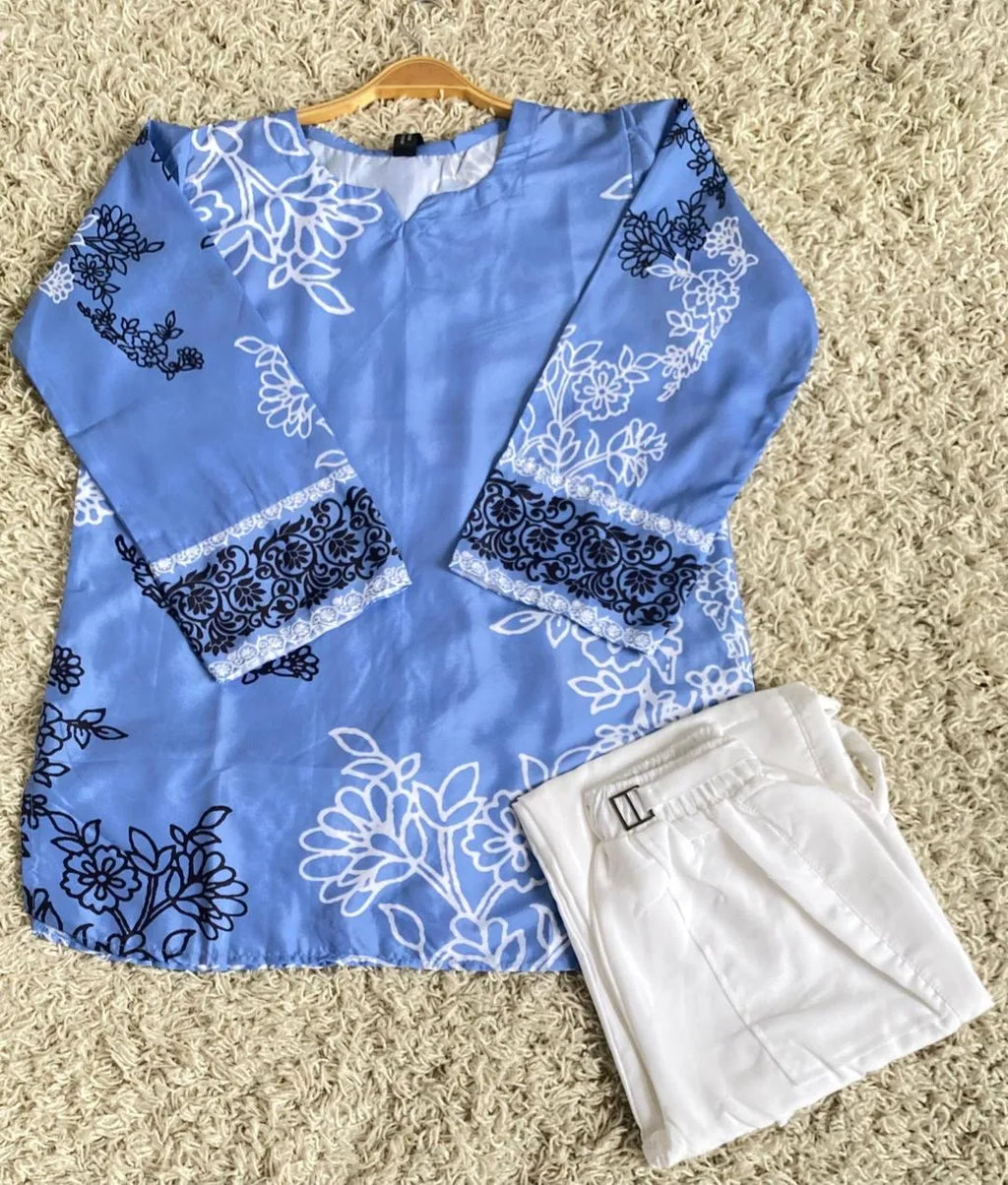 Blue Printed Co-ord Set for Women 2 Pcs