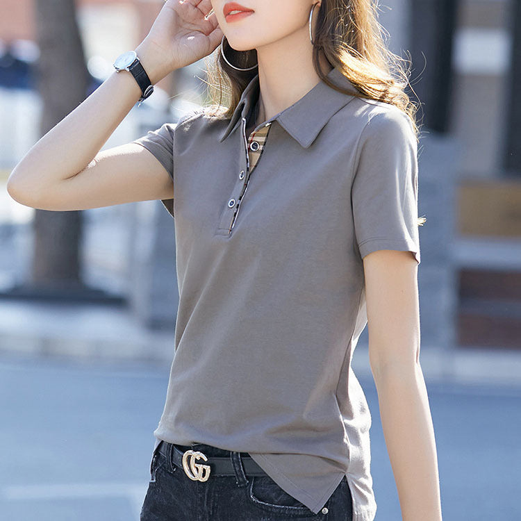 Women's Solid Color Slim Fit Polo Shirt Summer Casual Wear