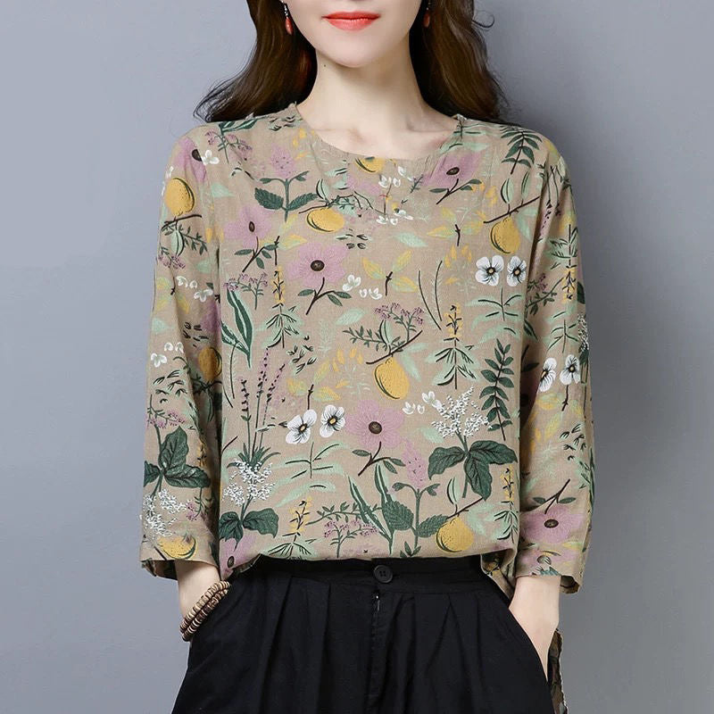 Plus Size Floral Printed Long Sleeve Women Shirt