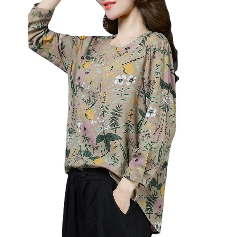 Plus Size Floral Printed Long Sleeve Women Shirt