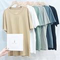 Men Loose Cotton T-Shirt Summer White Crew Neck