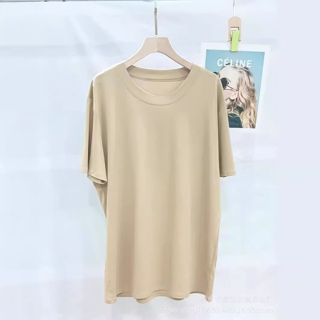 Men Loose Cotton T-Shirt Summer White Crew Neck