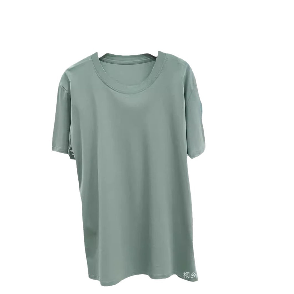 Men Loose Cotton T-Shirt Summer White Crew Neck
