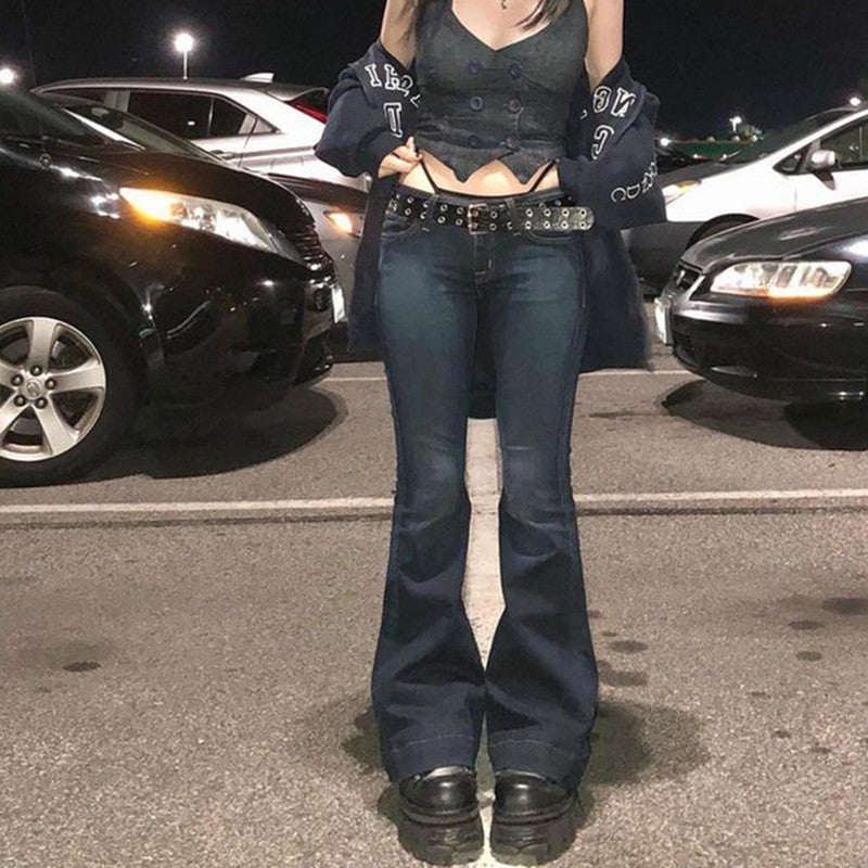 Women Low Waist Flared Jeans S-Blue High Quality