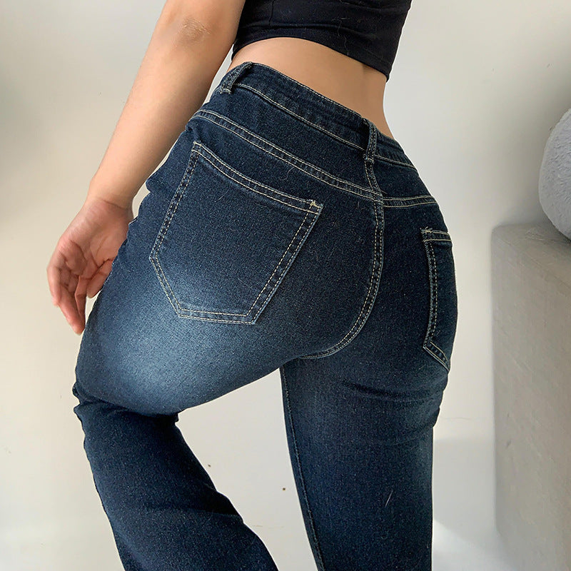 Women Low Waist Flared Jeans S-Blue High Quality