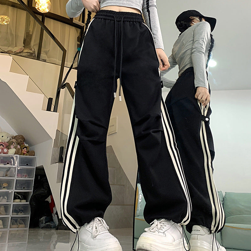 Women Wide-Leg Overalls Khaki Loose Autumn Sports Pants