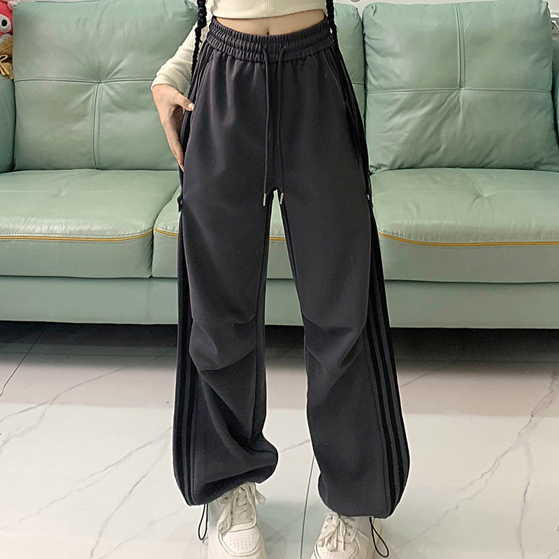 Women Wide-Leg Overalls Khaki Loose Autumn Sports Pants