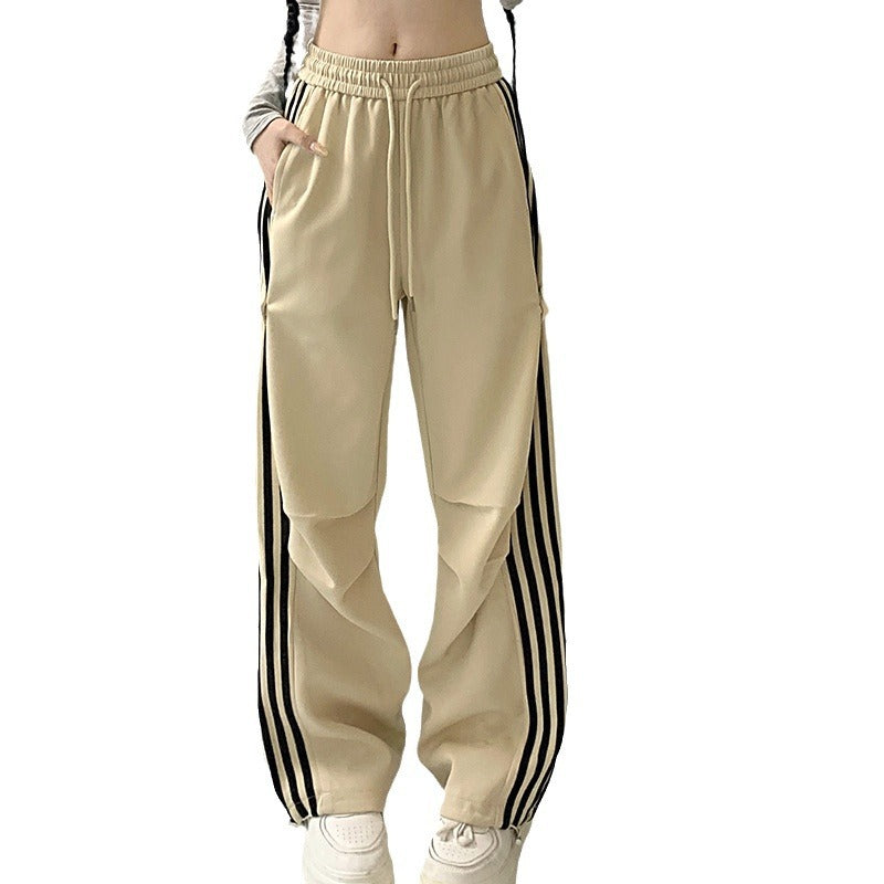 Women Wide-Leg Overalls Khaki Loose Autumn Sports Pants