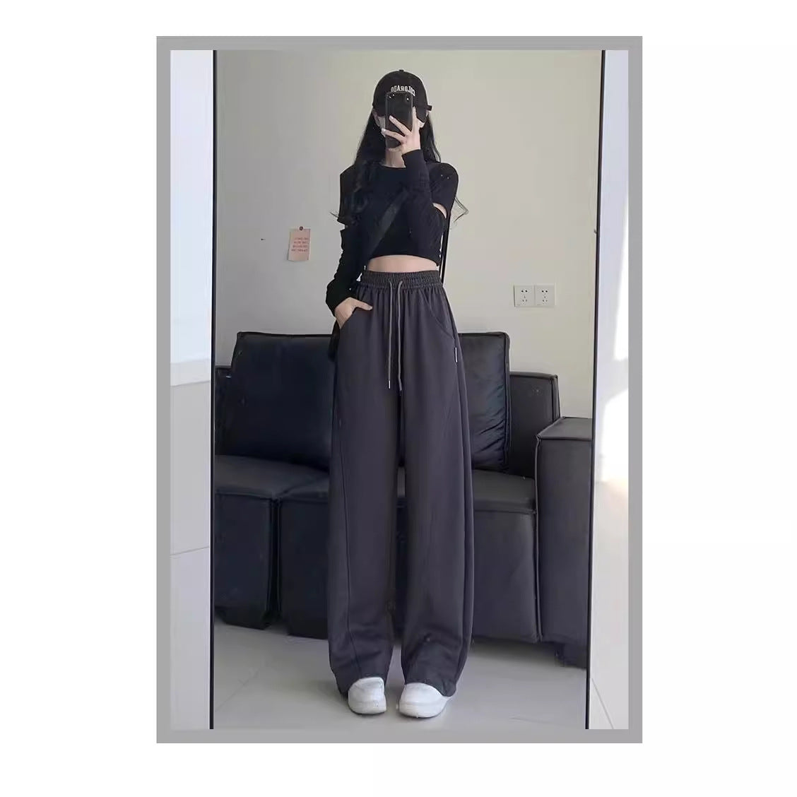 Women High-Waisted Wide-Leg Banana Pants Creamy White Autumn BAGGY