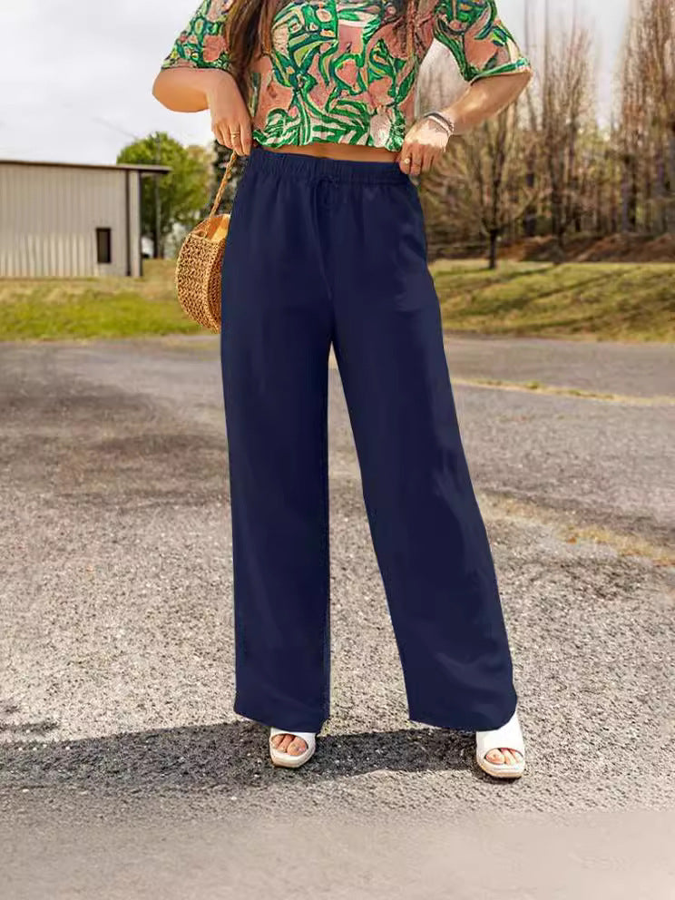 Women Loose Wide Leg Trousers Cotton Black Summer