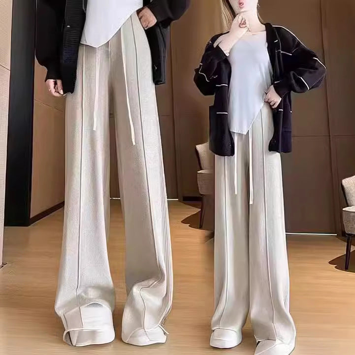 Women Knitted Wide-Leg Pants Creamy White Winter Casual