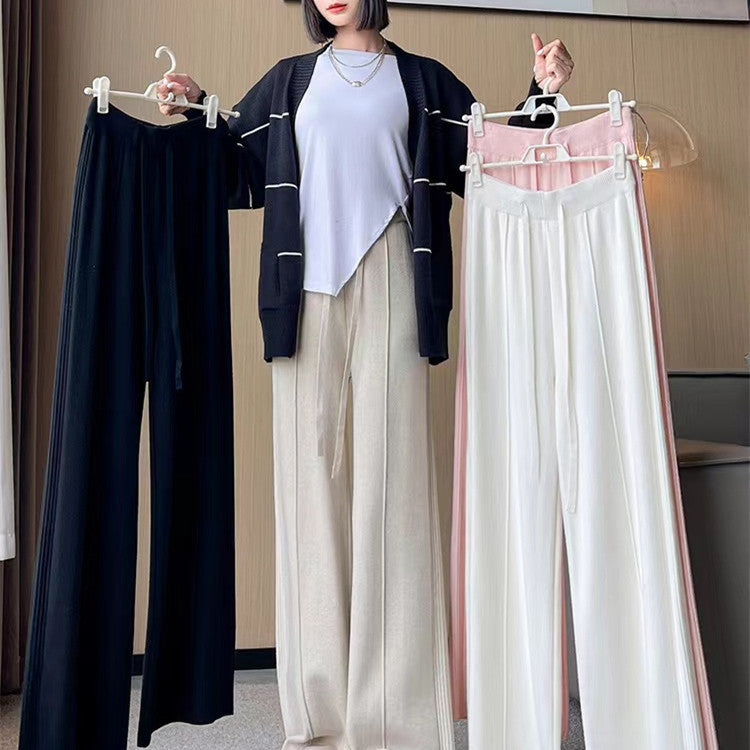Women Knitted Wide-Leg Pants Creamy White Winter Casual