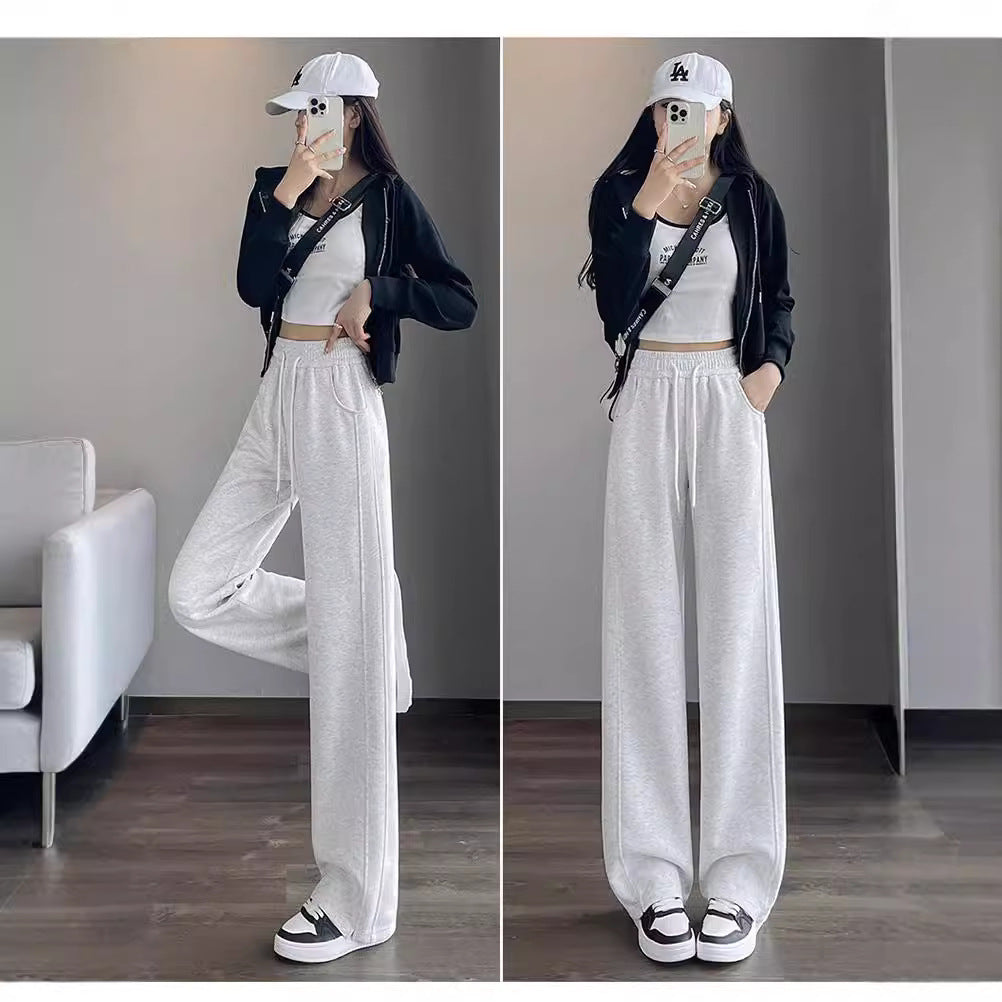 Women High Waist Pink Loose Sports Pants Autumn 2024