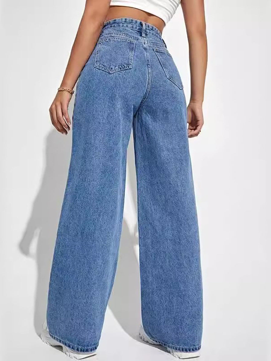 Women Loose Straight Leg Jeans Light Blue New Trendy
