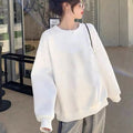 White Loose Fit Round Neck Sweatshirt Women Cotton Autumn