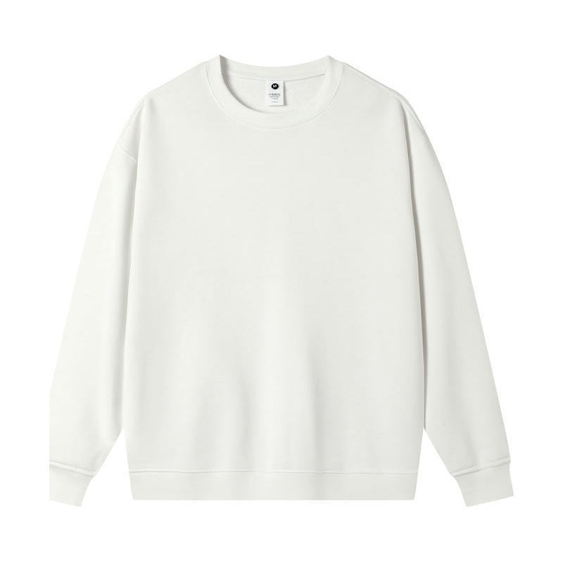 White Loose Fit Round Neck Sweatshirt Women Cotton Autumn