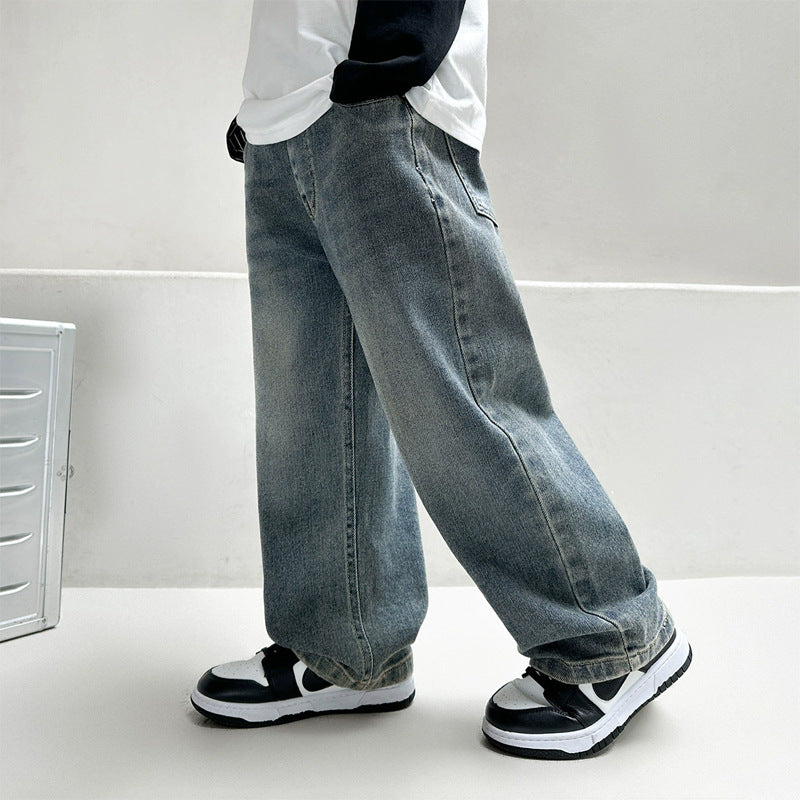 Wide Leg Denim Jeans for Kids Solid Blue Pakistan