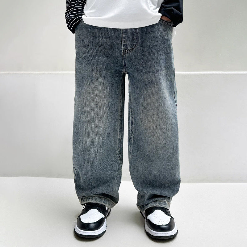 Wide Leg Denim Jeans for Kids Solid Blue Pakistan