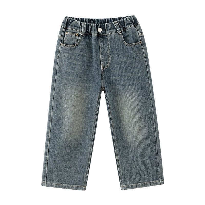 Wide Leg Denim Jeans for Kids Solid Blue Pakistan
