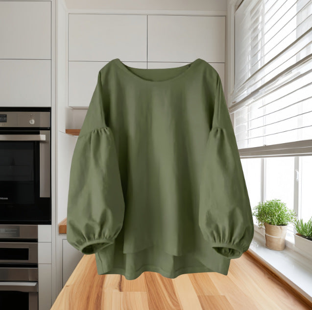 Women Loose Puff Sleeve Shirt Black Casual Daily Wear