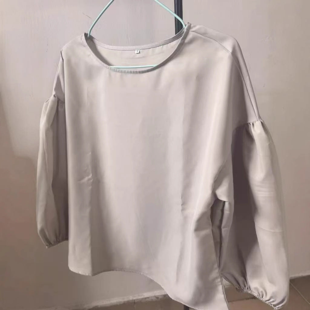 Women Loose Puff Sleeve Shirt Black Casual Daily Wear