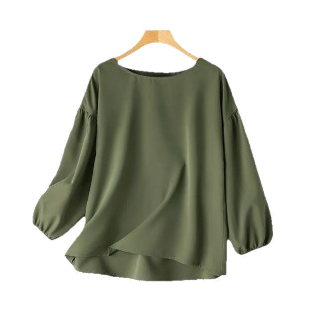 Women Loose Puff Sleeve Shirt Black Casual Daily Wear
