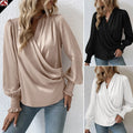 Women V Neck Lantern Sleeve Shirt Solid Color Casual Wear