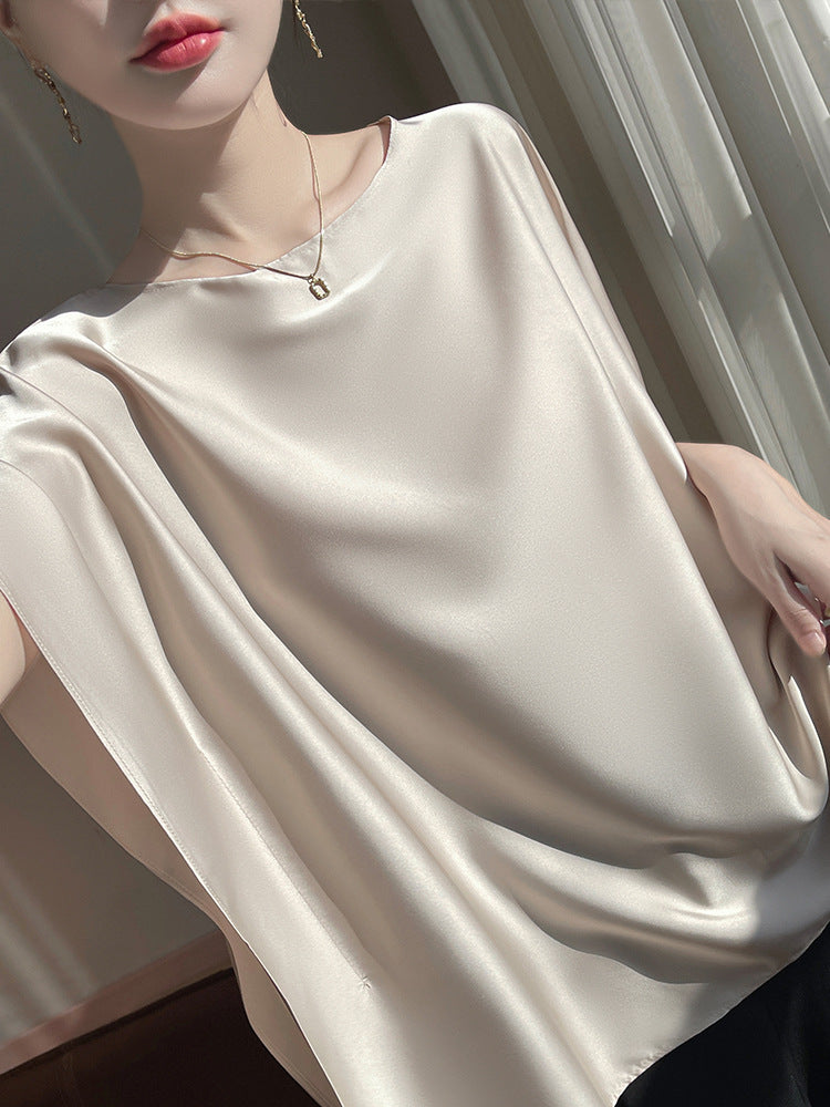 Women Silk Dolman Top Solid Brown Summer Casual