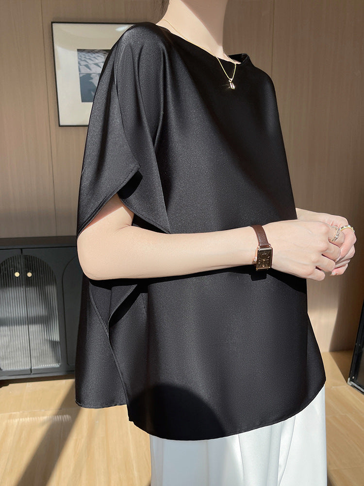 Women Silk Dolman Top Solid Brown Summer Casual