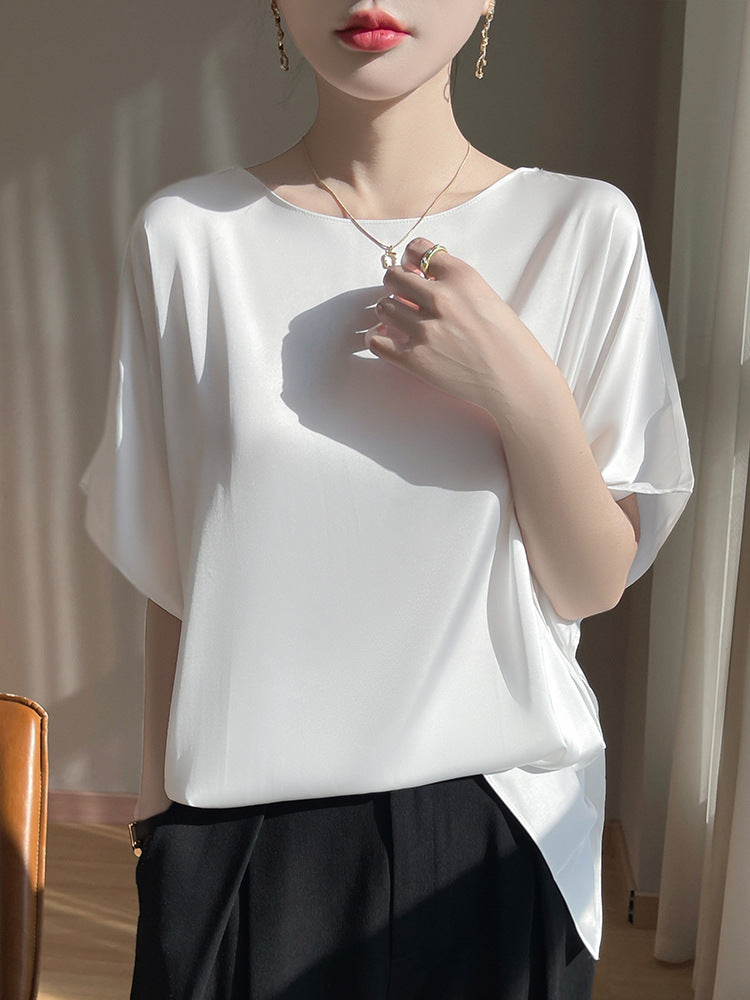 Women Silk Dolman Top Solid Brown Summer Casual