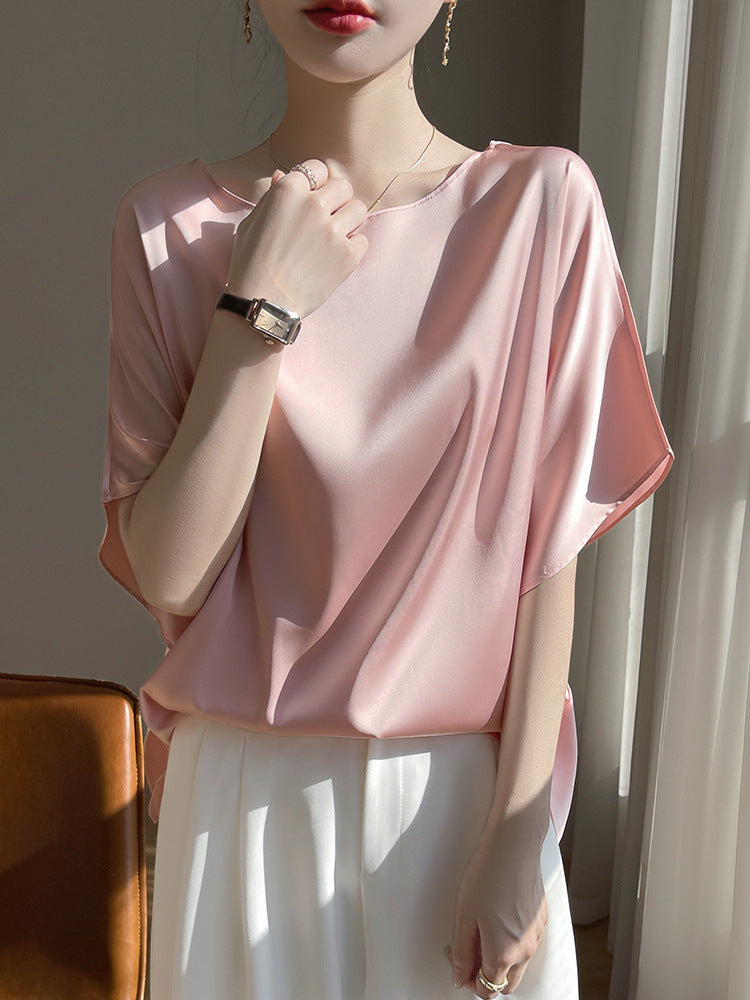 Women Silk Dolman Top Solid Brown Summer Casual
