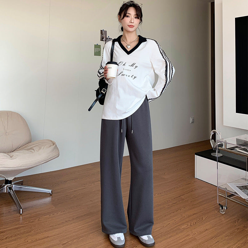 Women Yellow Loose Wide Leg Sweatpants Autumn Sports Casual