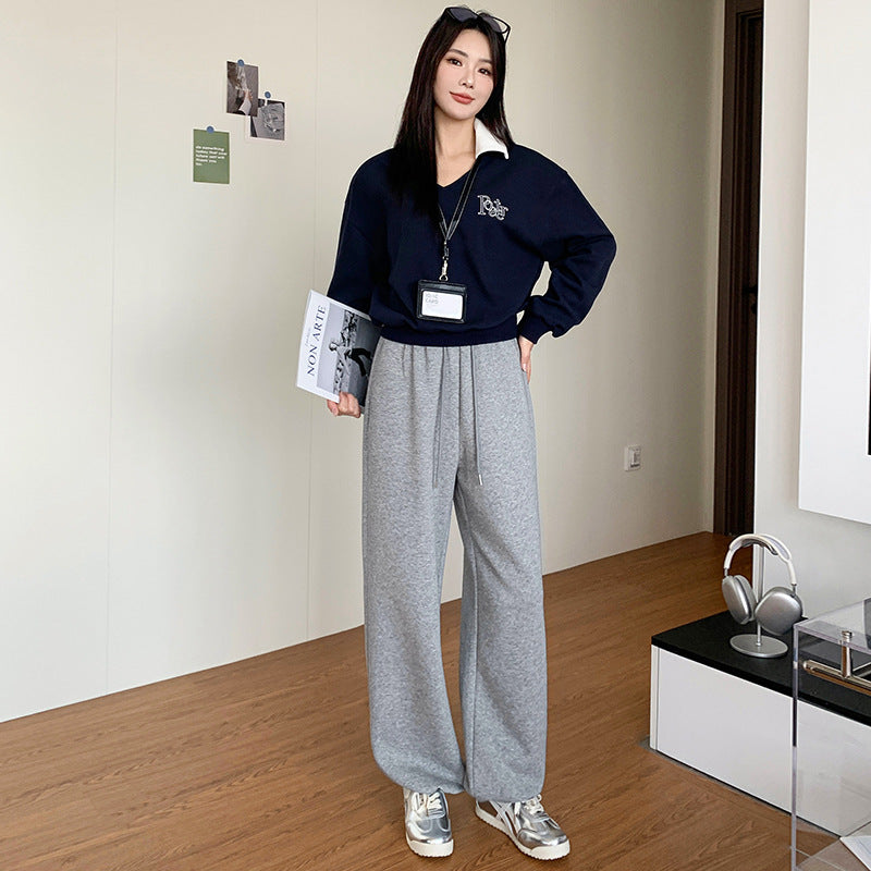 Women Yellow Loose Wide Leg Sweatpants Autumn Sports Casual