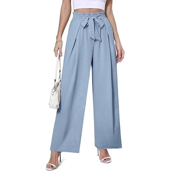 Women Summer Wide-Leg High-Waisted Blue Pants