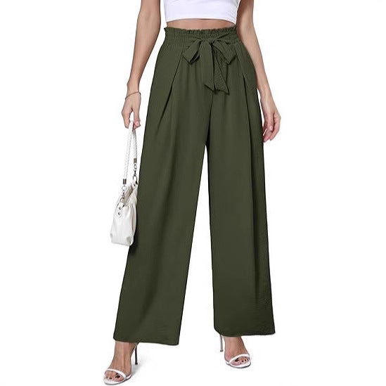 Women Summer Wide-Leg High-Waisted Blue Pants