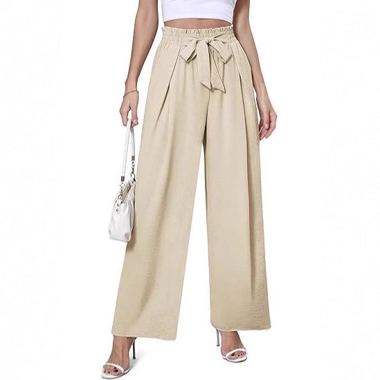 Women Summer Wide-Leg High-Waisted Blue Pants