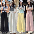 Women High-Waisted Wide Leg Pants Cotton Ruffled Summer Casual