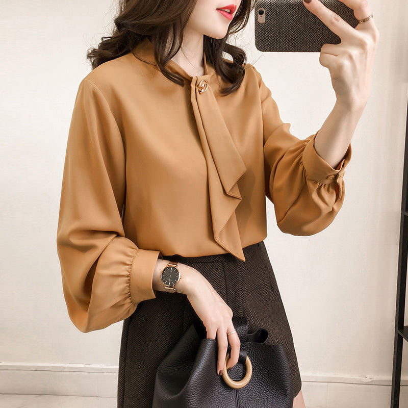 Women Chiffon Lantern Sleeve Shirt Korean Style Spring New