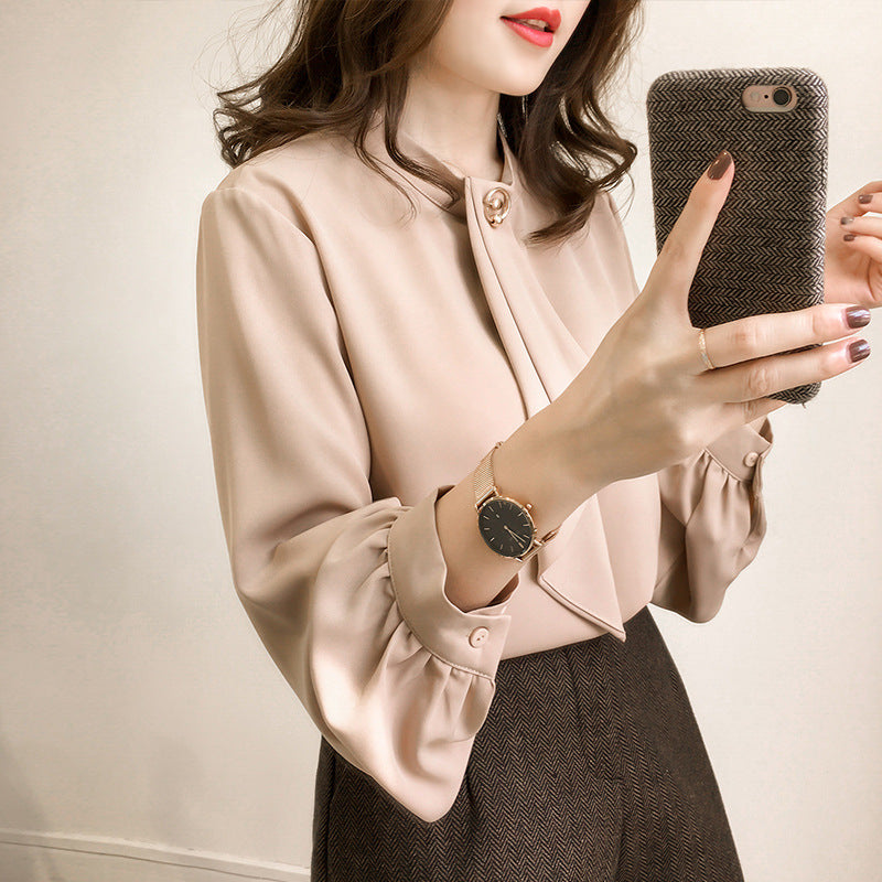 Women Chiffon Lantern Sleeve Shirt Korean Style Spring New