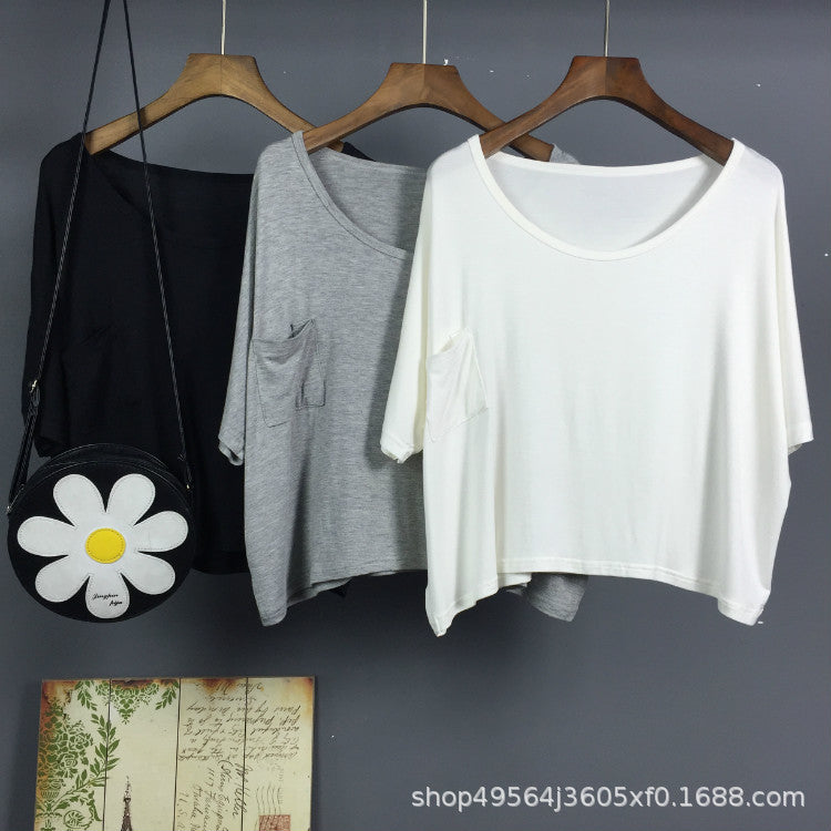 Women Loose Modal T-Shirt Summer Plus Size Black White Grey Casual