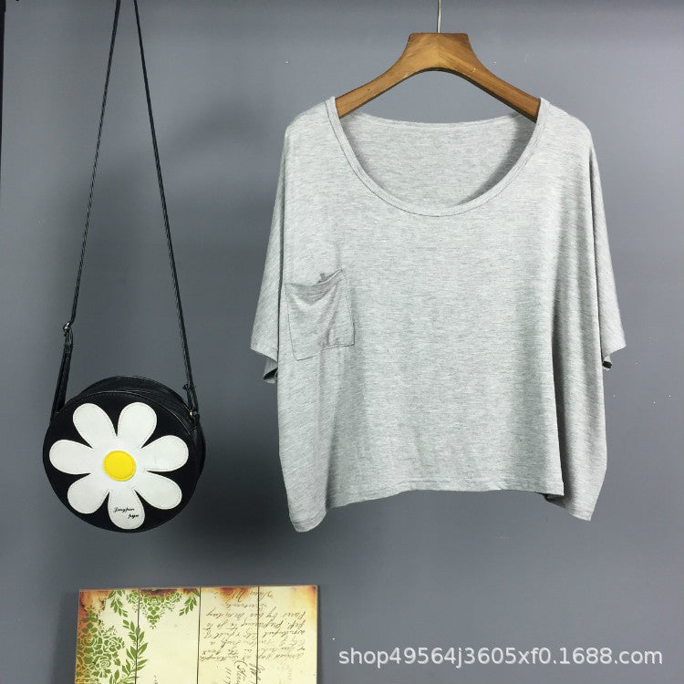 Women Loose Modal T-Shirt Summer Plus Size Black White Grey Casual