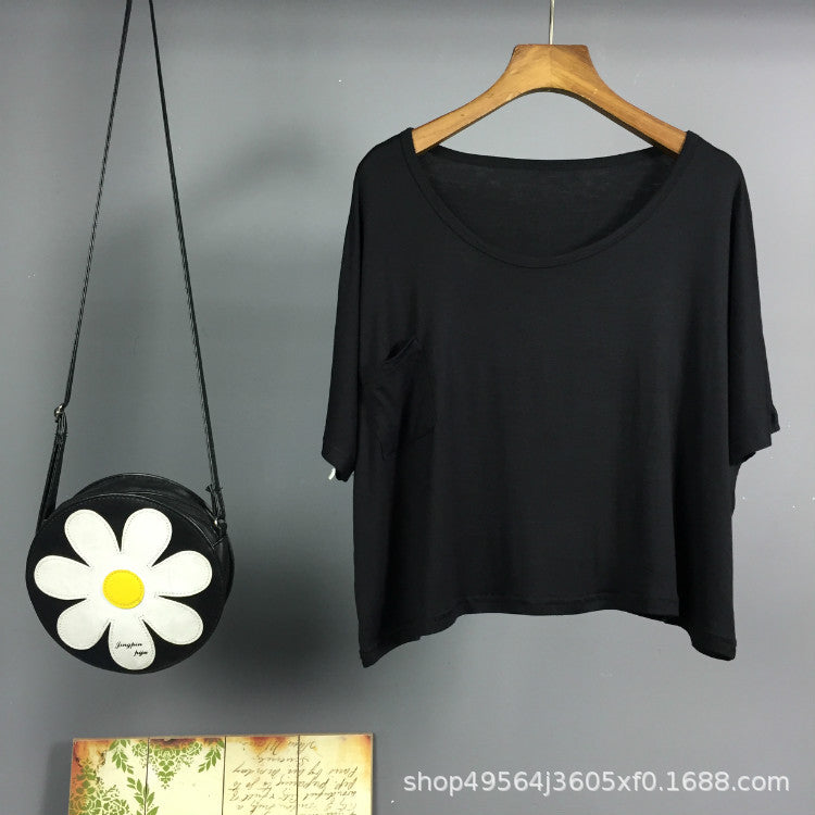 Women Loose Modal T-Shirt Summer Plus Size Black White Grey Casual