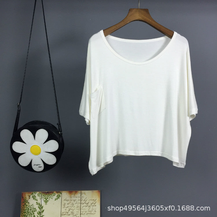 Women Loose Modal T-Shirt Summer Plus Size Black White Grey Casual