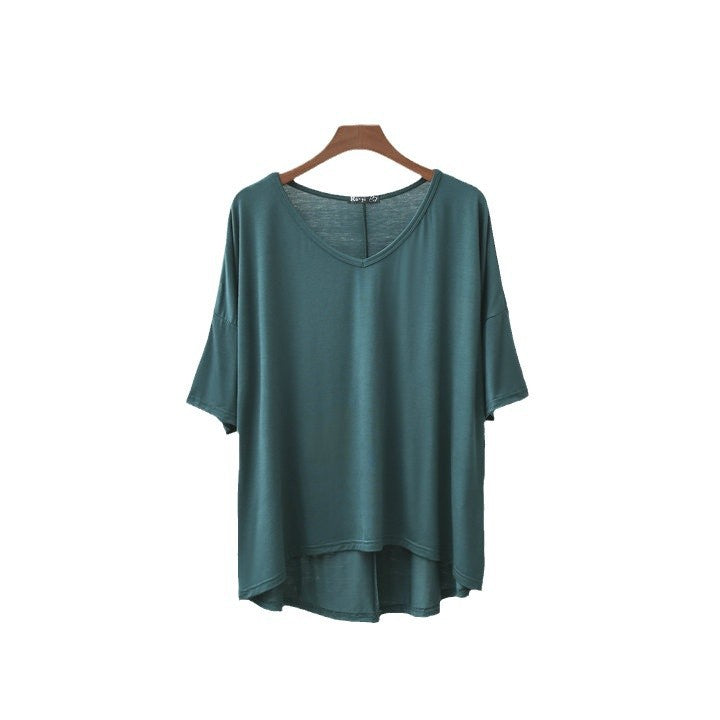 Women Loose V-neck Batwing Sleeve T-shirt Summer Plus Size Modal