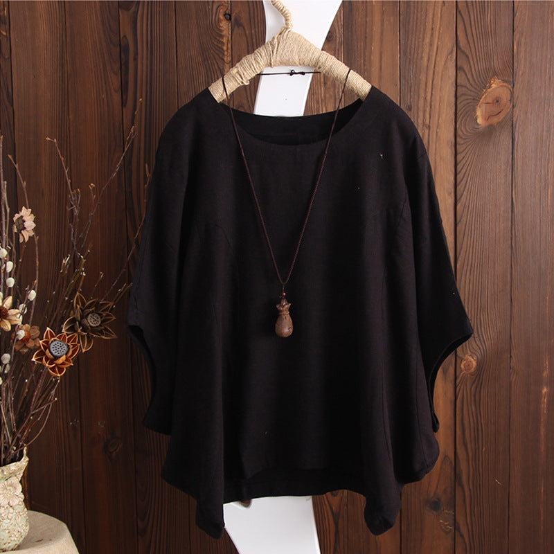 Women Off-Shoulder T-Shirt Cotton Black Plus Size